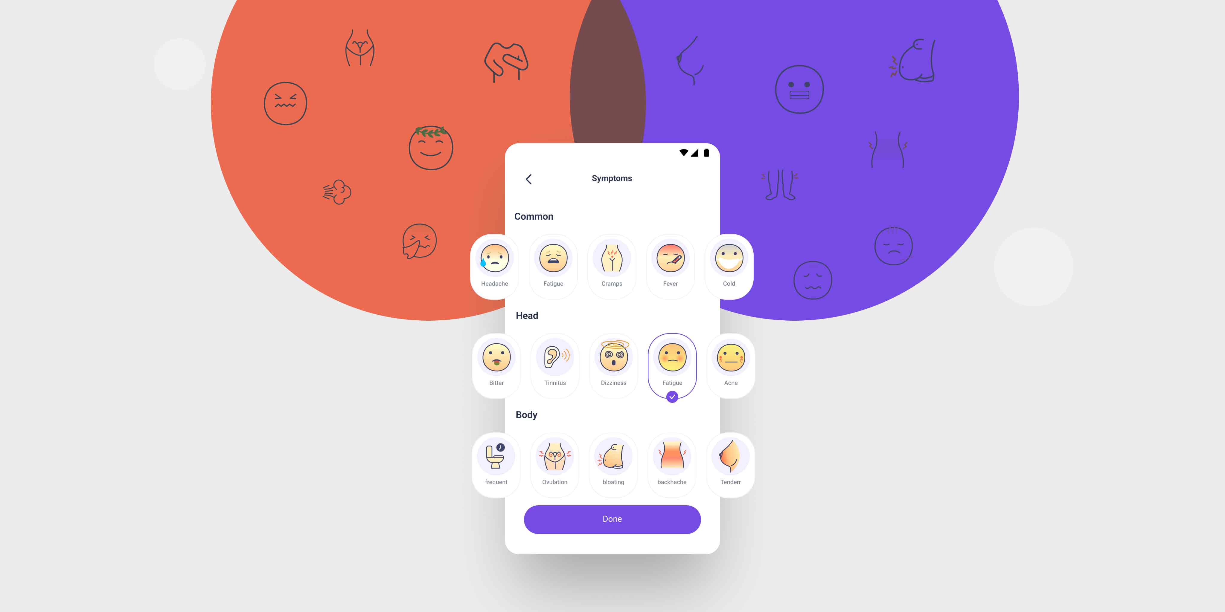pms symptoms - icons sketch